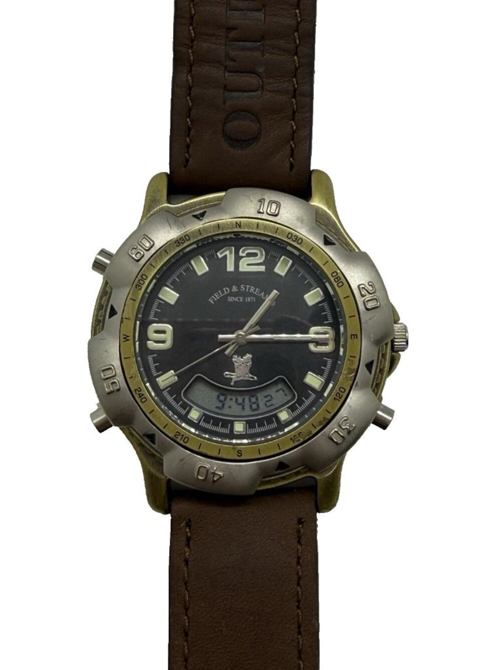 Field & Stream Men's Watch Analog & Digital Quartz Brown Leather Band F15GKSB